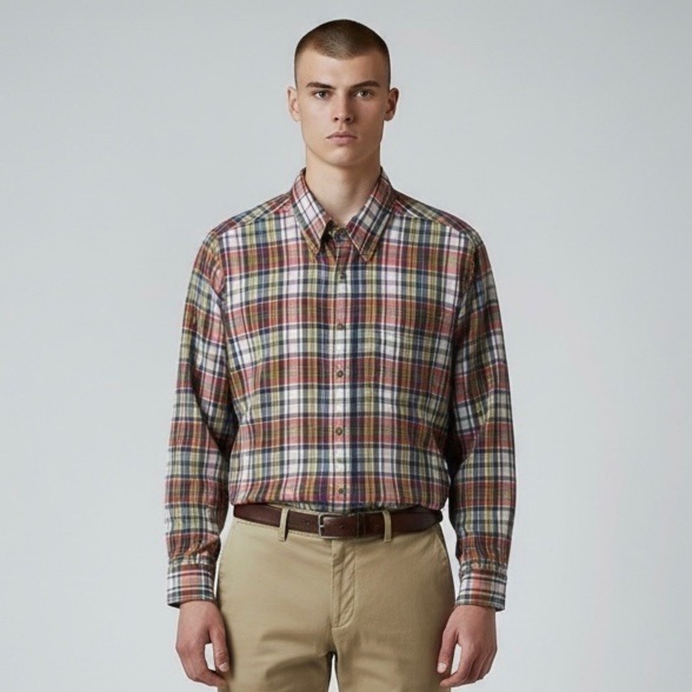 Pendleton Shirt Men's Gray Red Medium Plaid Madras Oceanside Button‎ Down